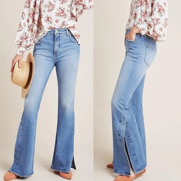 Pilcro & The Letterpress Anthro Sz 25 Boot Cut Slim Side Slits Denim Pants - Picture 1 of 10